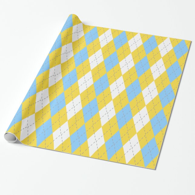Ananas Gul Mörkgrå Vit XL Argyle Presentpapper (Utrullad)
