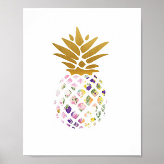 Ananas - guld - blommig poster