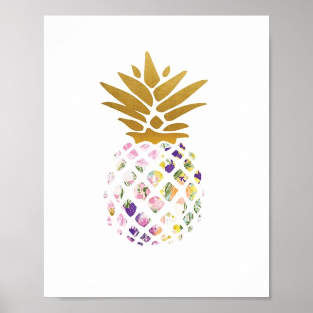 Ananas - guld - blomster poster (Framsidan)