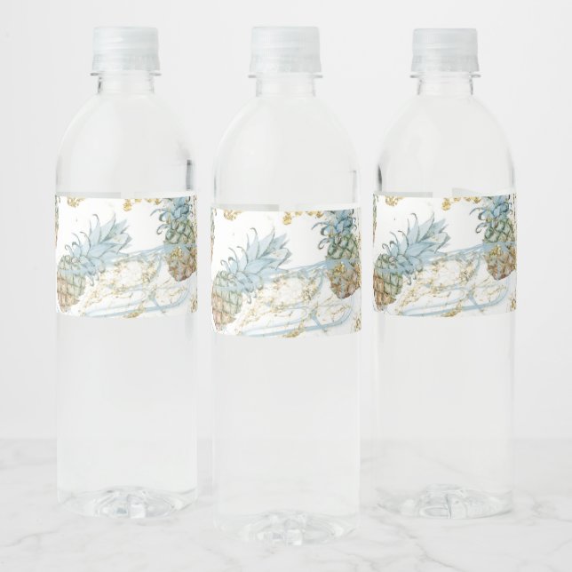 Ananas Guld Glitter Gnistrande Födelsedagsfest Vattenflaskor Etikett (Flaskor)