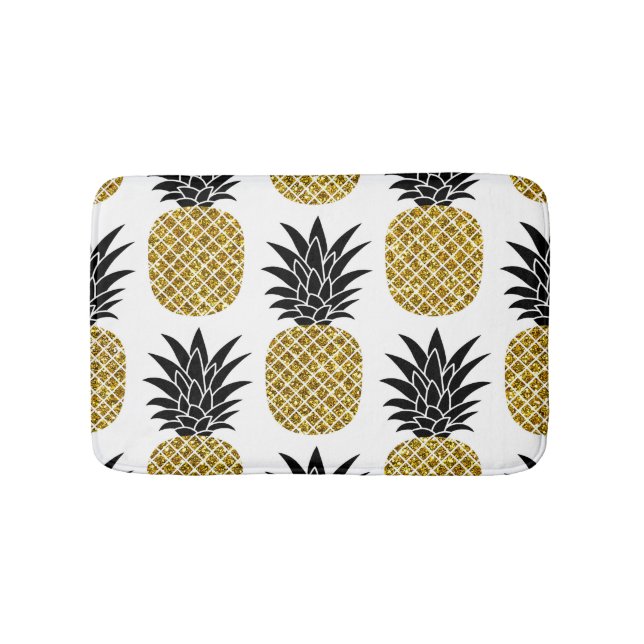 Ananas guld: Hand-Drawn White Seamless. Badrumsmatta (Framsidan)
