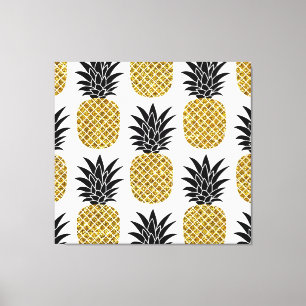 Ananas guld: Hand-Drawn White Seamless. Canvastryck