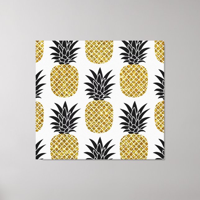 Ananas guld: Hand-Drawn White Seamless. Canvastryck (Framsida)
