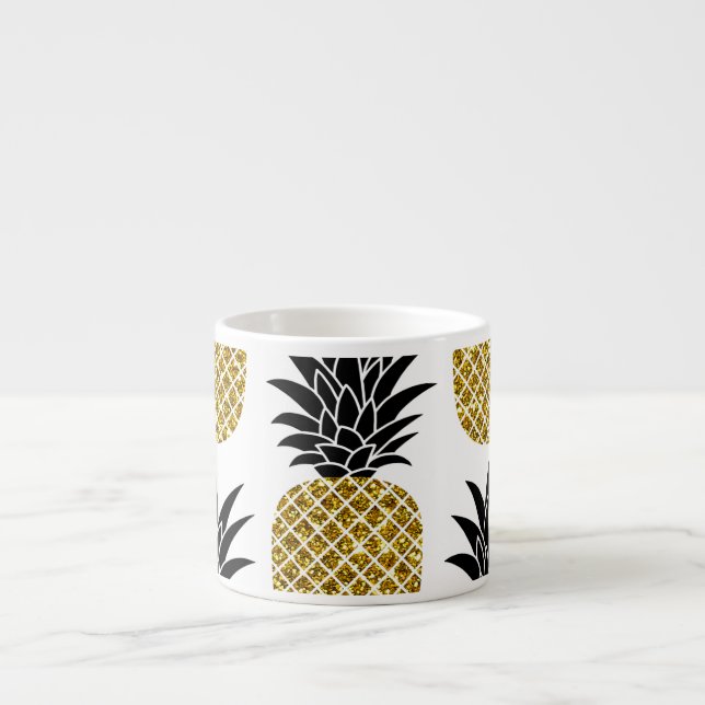 Ananas guld: Hand-Drawn White Seamless. Espressomugg (Framsidan)