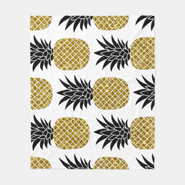 Ananas guld: Hand-Drawn White Seamless. Fleecefilt (Framsidan)