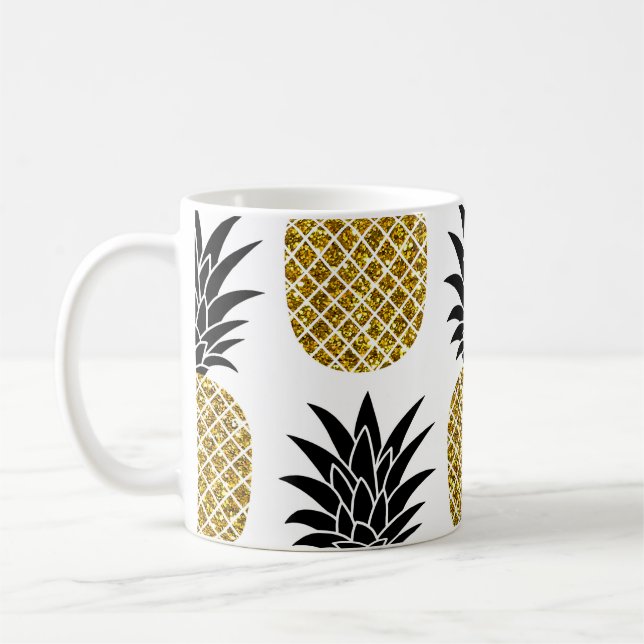Ananas guld: Hand-Drawn White Seamless. Kaffemugg (Vänster)