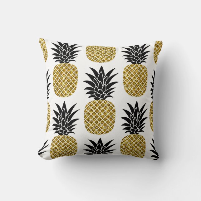 Ananas guld: Hand-Drawn White Seamless. Kudde (Framsida)