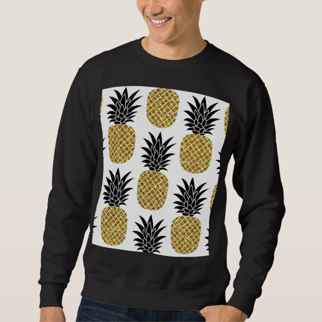 Ananas guld: Hand-Drawn White Seamless. Lång Ärmad Tröja (Framsida)