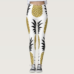 Ananas guld: Hand-Drawn White Seamless. Leggings