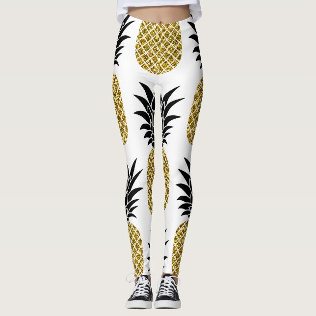 Ananas guld: Hand-Drawn White Seamless. Leggings (Framsida)