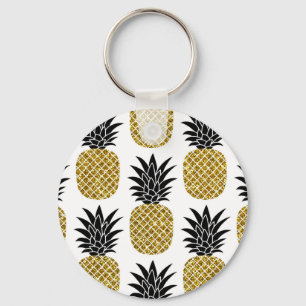 Ananas guld: Hand-Drawn White Seamless. Nyckelring