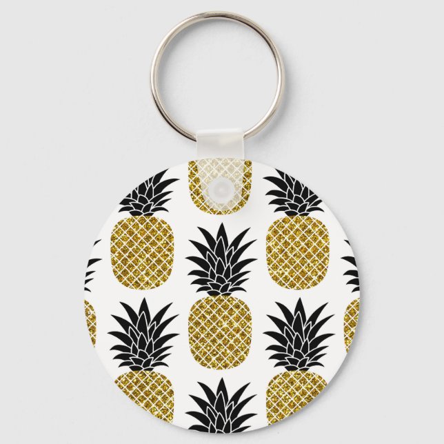 Ananas guld: Hand-Drawn White Seamless. Nyckelring (Framsida)