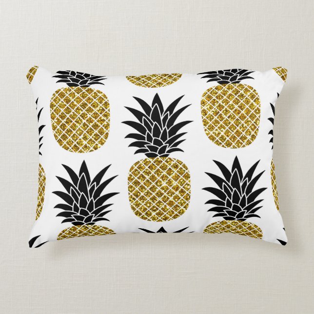 Ananas guld: Hand-Drawn White Seamless. Prydnadskudde (Framsidan)
