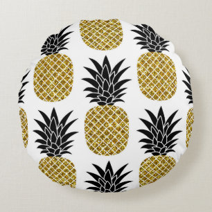 Ananas guld: Hand-Drawn White Seamless. Rund Kudde