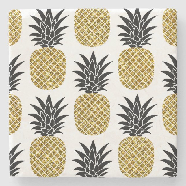 Ananas guld: Hand-Drawn White Seamless. Stenunderlägg (Framsidan)