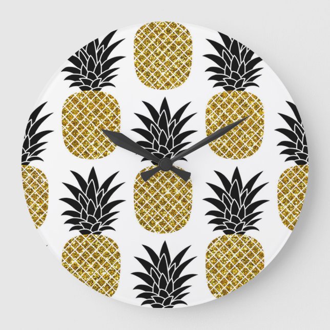 Ananas guld: Hand-Drawn White Seamless. Stor Klocka (Framsida)