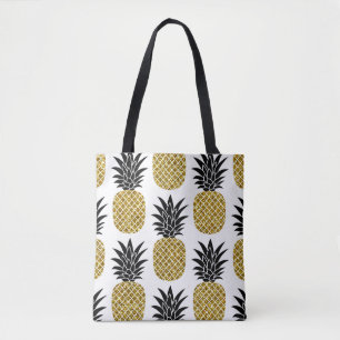 Ananas guld: Hand-Drawn White Seamless. Tygkasse