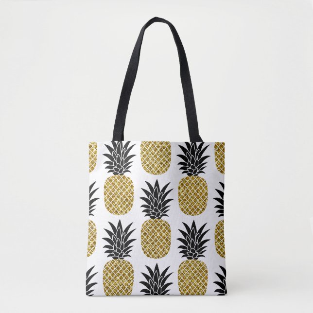 Ananas guld: Hand-Drawn White Seamless. Tygkasse (Framsida)