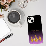 Ananas guld lila rosa svart tillsätt namn<br><div class="desc">3 faux tropiska ananas färgad guld. Girly Lila,  rosa och svart bubbla. Mall för ett skript i namn,  stil med gyllene färgader.</div>