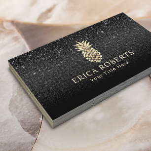 Ananas Guld Logotyp Modern Black Glitter Visitkort