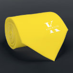 Ananas Gult Elegant Monogram Namn | Tvåsidig Slips<br><div class="desc">En elegant som har ett fet vitt monogram över en ananas Gult.  Ovanpå detta monogram sitter ditt förnamn eller efternamn som är skrivet i alla huvudstäder.  Över 40  unika färg finns i både ensidiga och tvåsidiga versioner. Du kan bläddra bland dem genom att klicka på samlingslänken.</div>