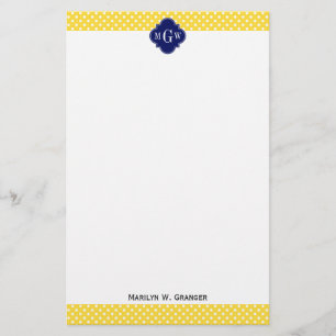 Ananas Gult Whts Navy Blue Quatrefoil 3I Brevpapper