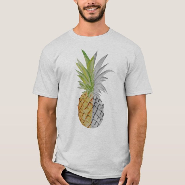 Ananas, halverad svart vit Färg, unik T Shirt (Framsida)