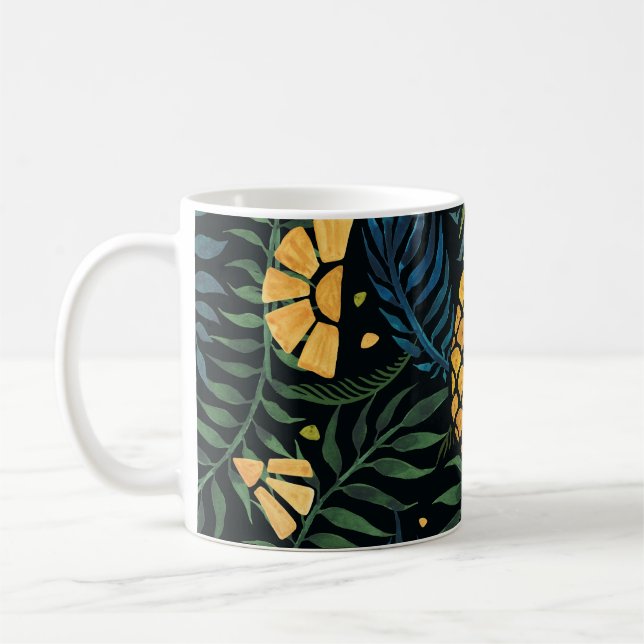 Ananas, handflatan löv: tropiska mönster. kaffemugg (Vänster)