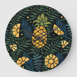 Ananas, handflatan löv: tropiska mönster. stor klocka