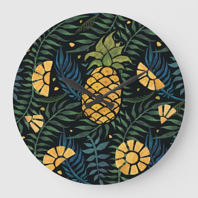 Ananas, handflatan löv: tropiska mönster. stor klocka (Framsida)