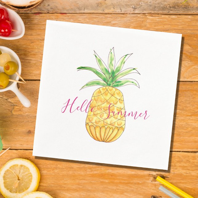 Ananas Hej Sommarens Gult Rosa Vattenfärg Pappersservett (Skapare uppladdad)