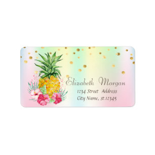 Ananas Hibiscus Confetti Holografi Adressetikett