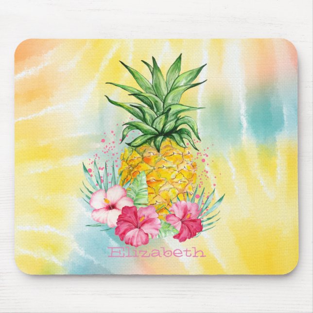 Ananas,Hibiscus Watercolor Rainbow Tie Dye Musmatta (Framsidan)