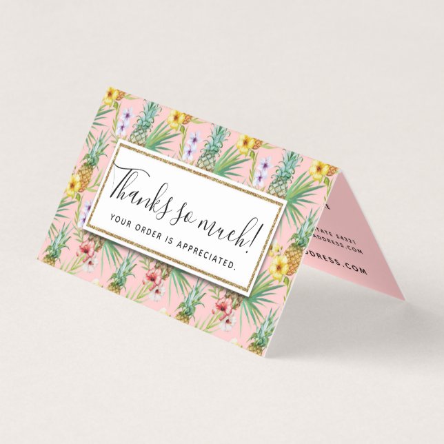 Ananas & Hibiskus Blommor Akvarell Tack Kort (Framsida)
