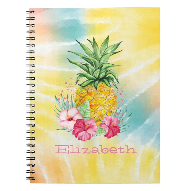 Ananas, Hibiskus Vattenfärg Regnbåge Tie Dye Anteckningsbok (Framsidan)