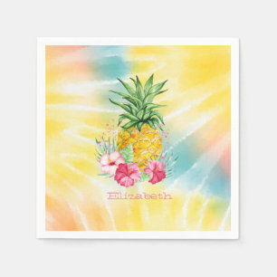 Ananas, Hibiskus Vattenfärg Regnbåge Tie Dye Pappersservett