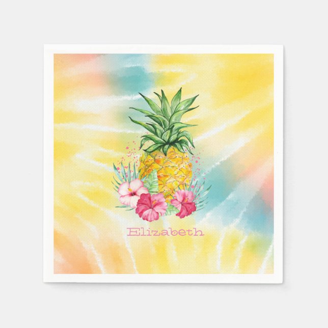 Ananas, Hibiskus Vattenfärg Regnbåge Tie Dye  Pappersservett (Framsidan)