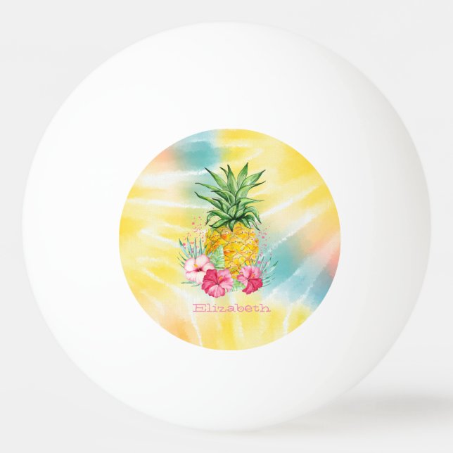 Ananas, Hibiskus Vattenfärg Regnbåge Tie Dye   Pingisboll (Framsidan)