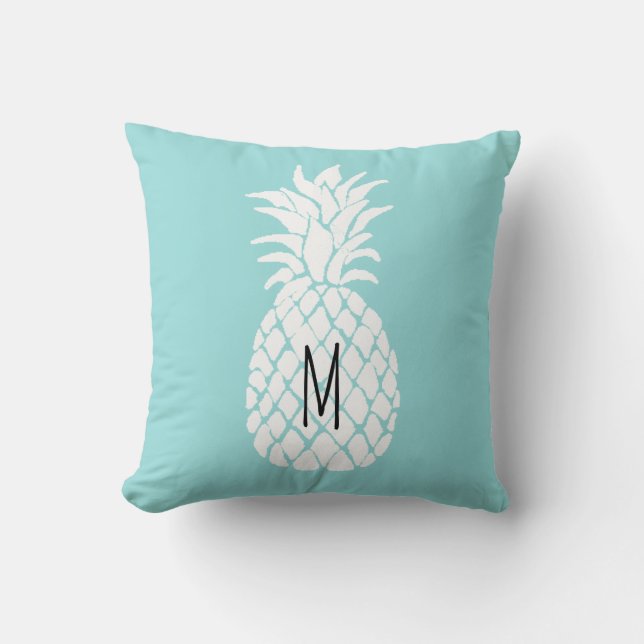 ananas i monogram på bröstmjölk, pastellblått i sn kudde (Framsida)