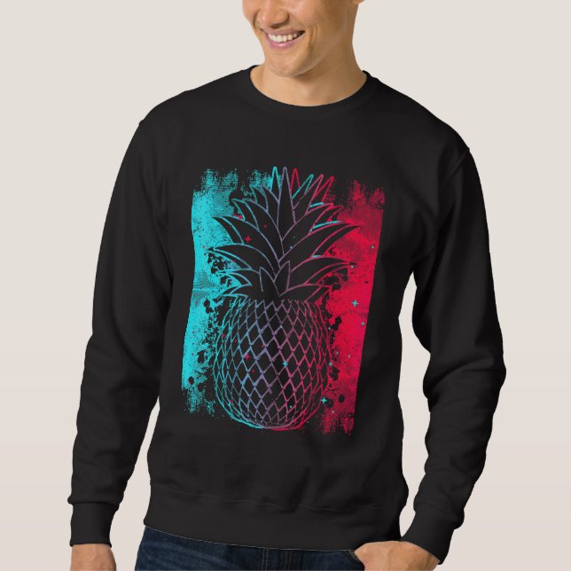 Ananas i Techno Färg Festival Synthesizer Vit Lång Ärmad Tröja (Framsida)