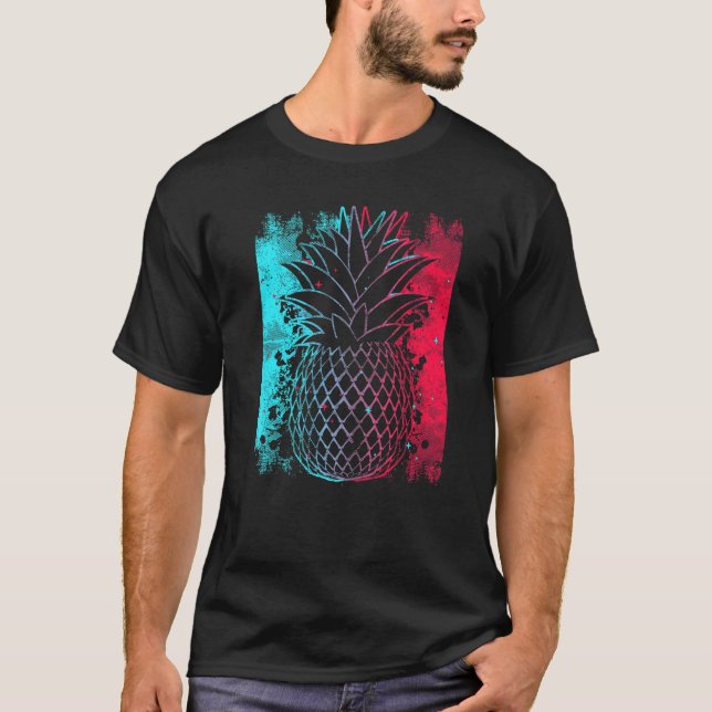 Ananas i Techno Färg Festival Synthesizer Vit T Shirt (Framsida)