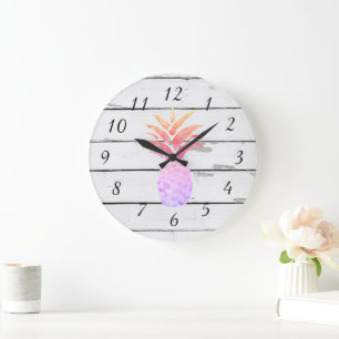 Ananas Illustration Decor Rustic Shiplap Stor Klocka