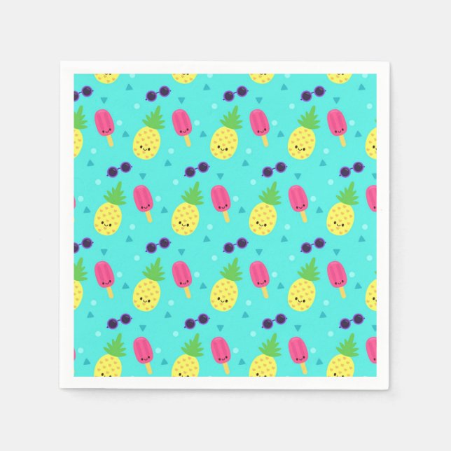 Ananas, isgräs och solglasögon pappersservett (Framsidan)