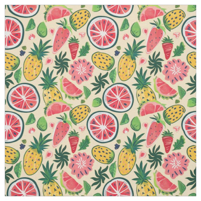 Ananas, Jordgubb, Citrus & Drakfrukt Tyg (Provkarta)