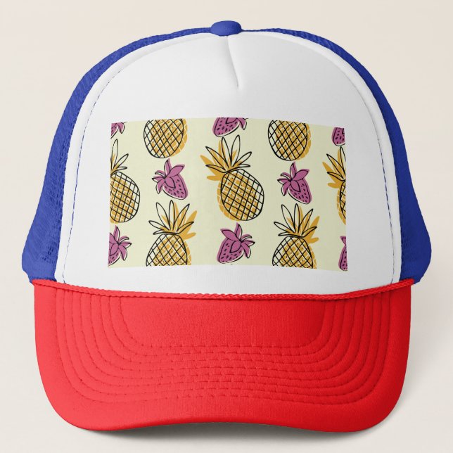 Ananas, jordgubbens vintage, textilutformning. keps (Framsida)