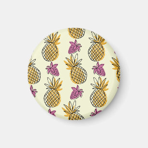 Ananas, jordgubbens vintage, textilutformning. magnet