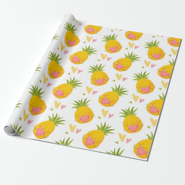 Ananas Kärlek Mönster Presentpapper (Utrullad)
