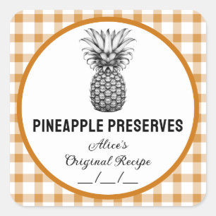 Ananas-konserveringsmärkning med rutigt mönster fyrkantigt klistermärke