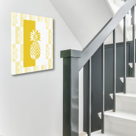 Ananas Konst | Modern Guld Och Vit Canvastryck