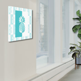 Ananas Konst | Modern Teal och Vit Canvastryck